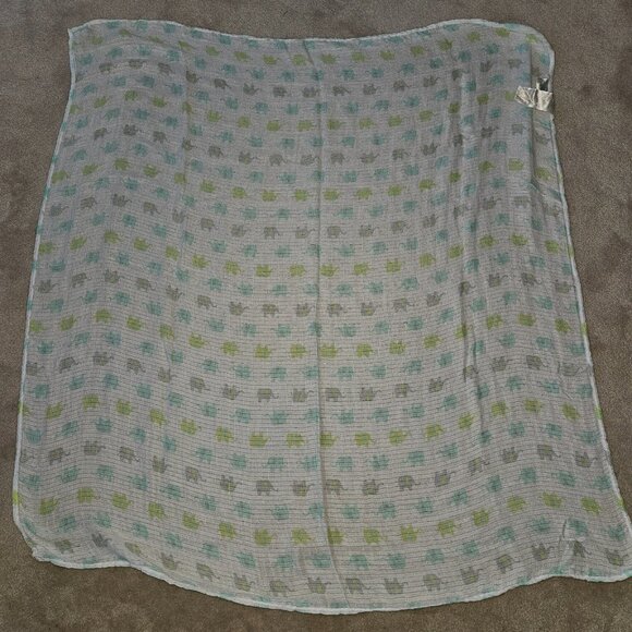 Aden & Anais Ideal Baby Elephant Muslin Cotton Swaddle Blanket Green Gray Blue - Picture 6 of 6